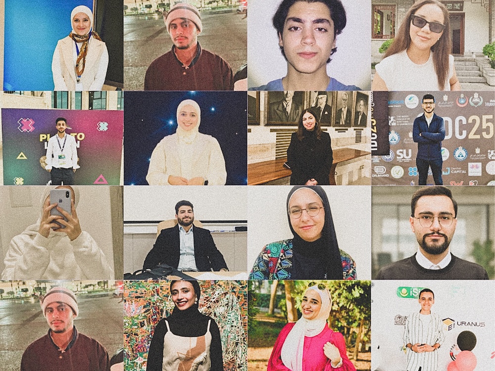 A grid of 16 individual portrait photos featuring young adults from the CCL 2026 cohort. Several women are wearing hijabs, and the group is dressed in a mix of casual, business-casual, and formal attire.